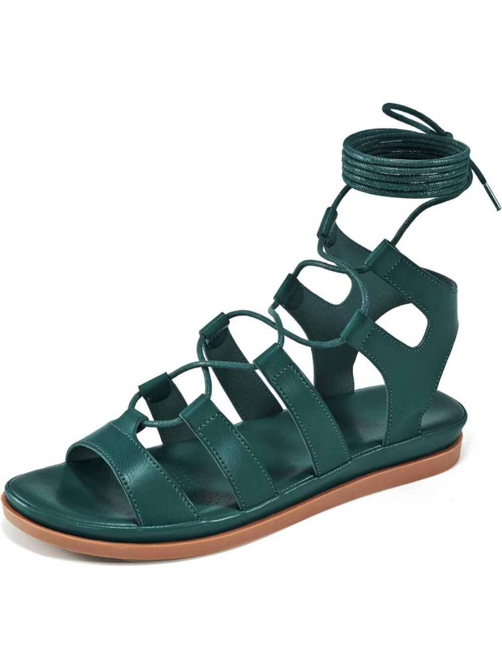 Women's Green Comfortable Strappy Cross Lace Up Gladiator Flat Sandal Shoes